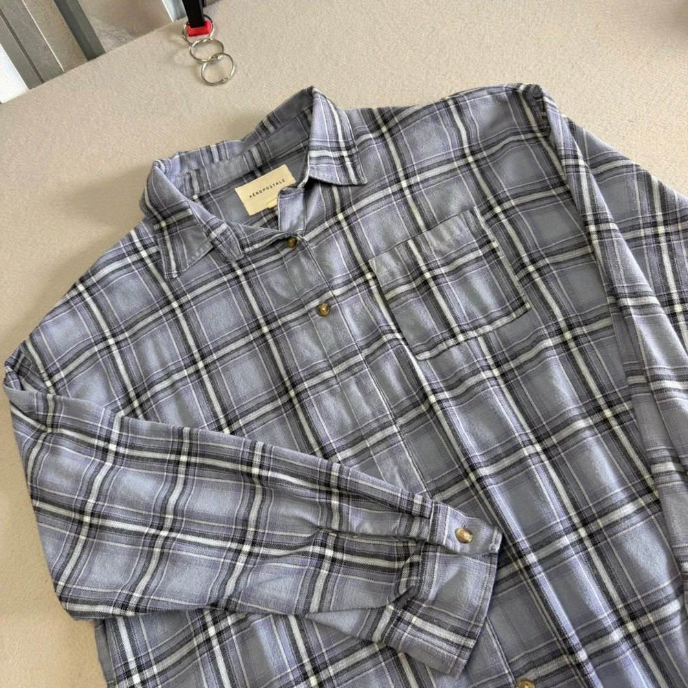 Aeropostale Kids Blue Plaid Flannel Button Down Long Sleeve Shirt Medium